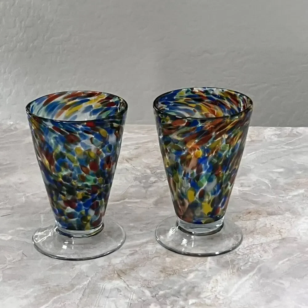 2 Confetti Speckled Footed Glass Vase Goblet or Ice Cream Sundae Glass 6